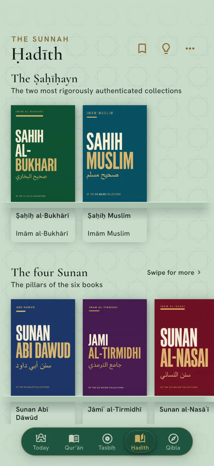 Ḥadīth library — the Ṣaḥīḥayn and the four Sunan