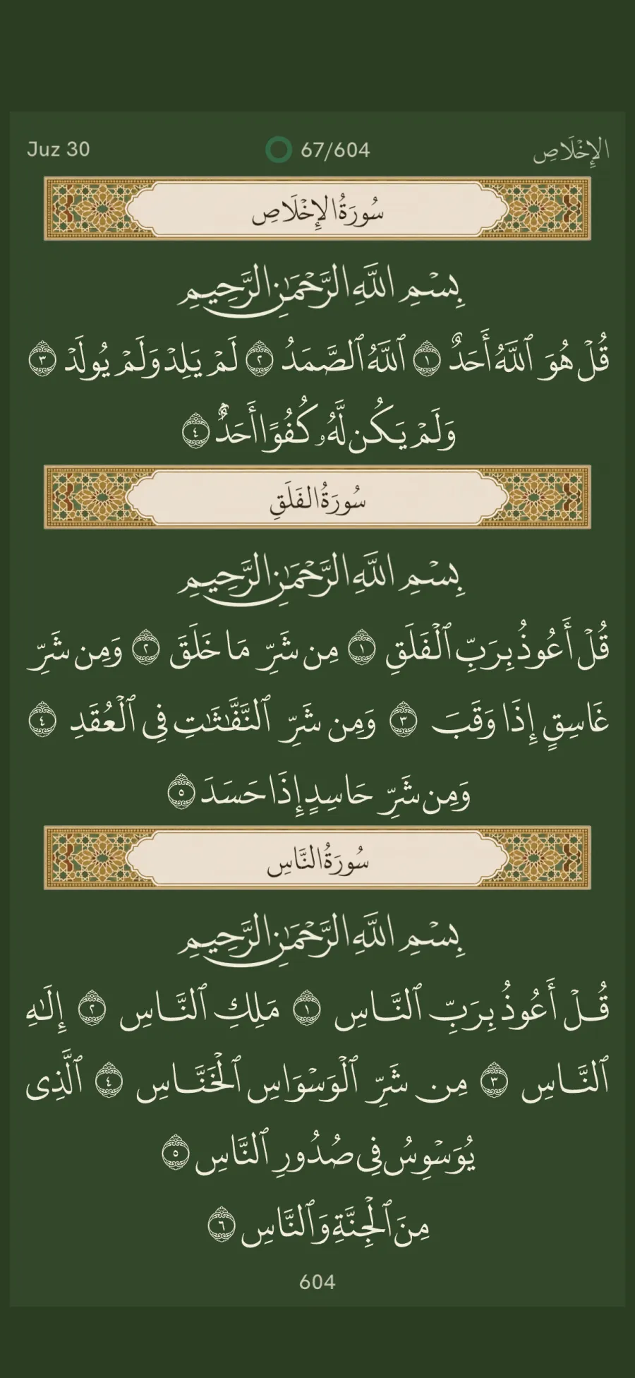 Muṣḥaf page view, dark paper